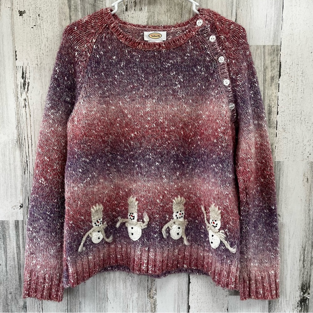 TALBOTS Purple Pink Snowman Knitted Sweater L